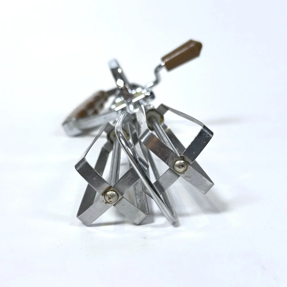 Vintage Hand Crank Egg Beater Manual Rotary Whisk Brown Handle Stainless Japan